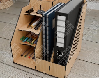 Desk Organizer Laser Cut SVG Binder File Holder Office Pen Storage Caddy Rack