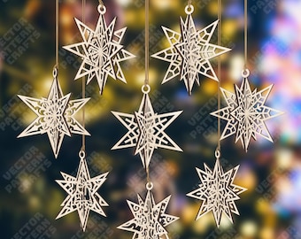 8 3D Snowflake SVG Laser Cut Christmas Star Ornament Hanging Tree Toy