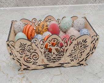 Decorative Easter egg basket laser cut svg file Glowforge wooden Easter egg holder basket svg cricut Easter basket dxf cnc vector template