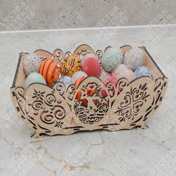 Decorative Easter egg basket laser cut svg file Glowforge wooden Easter egg holder basket svg cricut Easter basket dxf cnc vector template