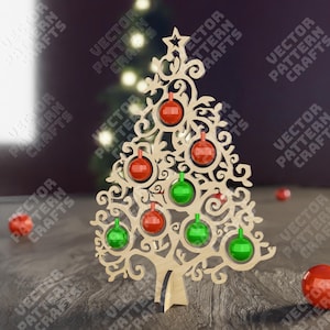 Árbol de Navidad decorativo cortado con láser archivo svg para cortar Glowforge árbol de Navidad de madera svg cricut adornos navideños árbol dxf vector patrón