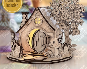 Easter Bunny House Candle Holder SVG Laser Cut 3D Tealight Lantern