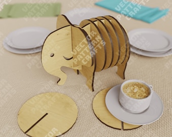 Elephant Coaster Holder Laser Cut SVG Drink Cup Mat Kitchen Decor