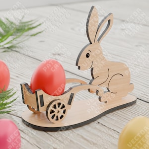 Archivo svg cortado con láser para porta huevos de Pascua de conejito Organizador de porta huevos de Pascua de madera Glowforge svg Cricut Plantilla vectorial dxf cnc para porta huevos de Pascua