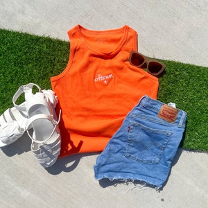 LADIES Houston Astros Baseball HTown Embroidered Orange tank