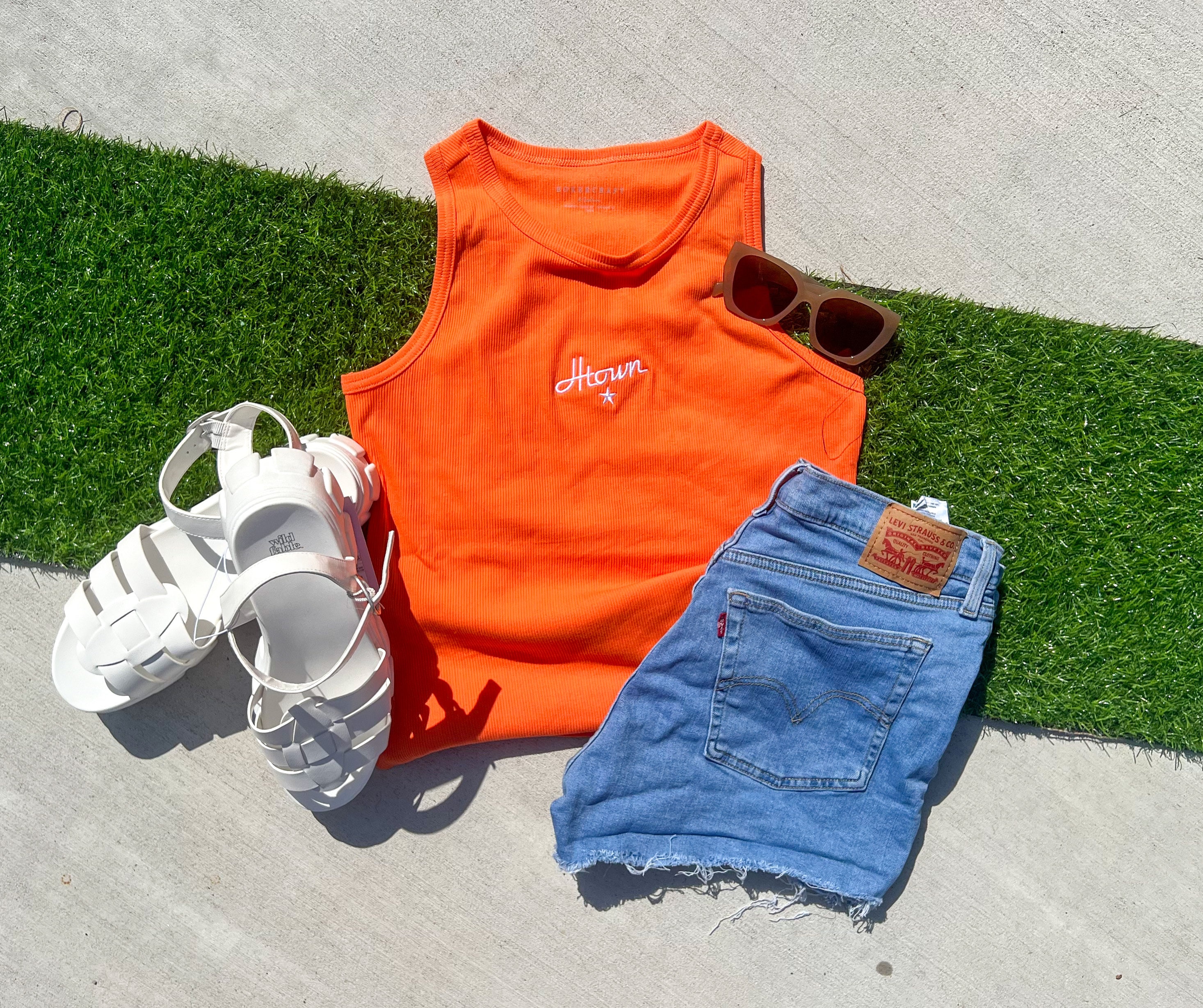 LADIES Houston Astros Baseball HTown Embroidered Orange tank