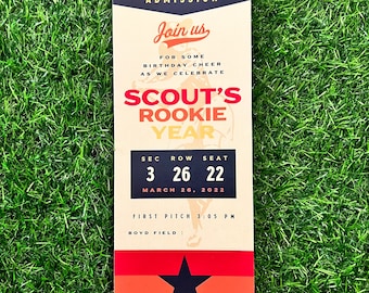 DIGITAL FILE Custom Rookie Year Invitation - Baseball Party Ticket - Vintage Astros