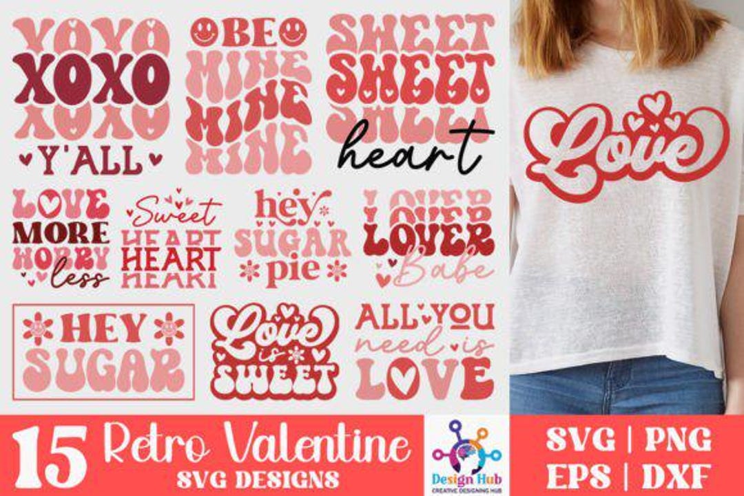 Retro Valentines Png Bundle, Retro Valentine Svg, Groovy Valentine Png ...