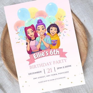 Huntrix Demon Hunters Birthday Invitation | Pastel Girly Cute Demon Hunter Party | Girls Birthday Invite | Digital Download Printable Invite