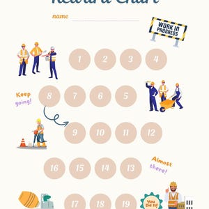 Construction Workers Reward Chart / Toddler Reward Chart / Kids Reward ...