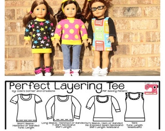 Perfect Layering Tee for DOLLY Knit PDF Sewing Pattern Sized for 15 and 18 inch dolls