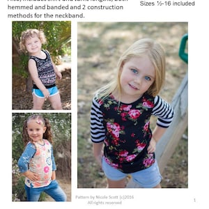 Perfect Layering Tee Knit PDF Sewing Pattern Sizes 1/2- 16 Girls