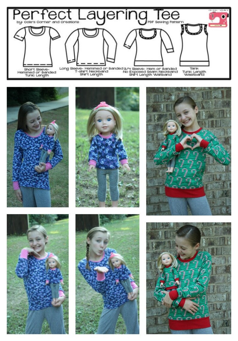 Perfect Layering Tee for Wellie Wishers Dolls Knit PDF Sewing Pattern Sized 14.5 inch dolls image 4
