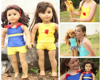 Surfside Tankini for DOLLY- PDF Sewing Pattern sized for 15 and 18 inch dolls