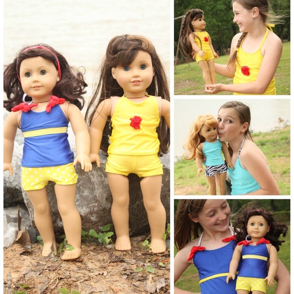 Surfside Tankini for DOLLY- PDF Sewing Pattern sized for 15 and 18 inch dolls