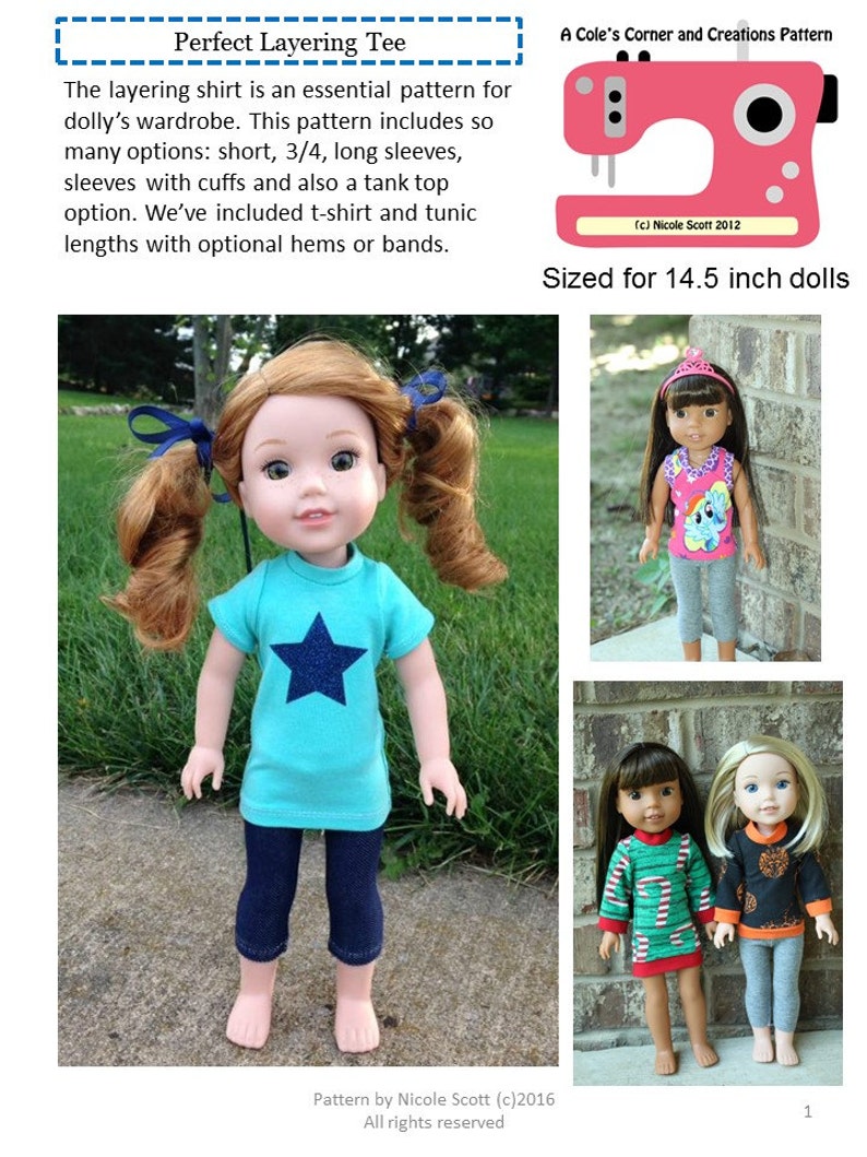 Perfect Layering Tee for Wellie Wishers Dolls Knit PDF Sewing Pattern Sized 14.5 inch dolls image 1