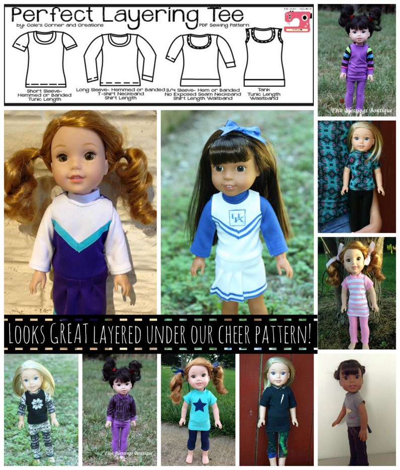 Perfect Layering Tee for Wellie Wishers Dolls Knit PDF Sewing Pattern Sized 14.5 inch dolls image 5