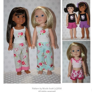 The Night Before PJ Pants and Shorts PDF sewing pattern Wellie Wishers Sized for 14 inch dolls