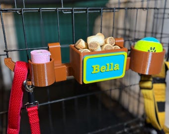 Dog Crate Organiser & Storage Hooks | Hanging Pet Cage Caddy | Treats Poo Bags Ball Lead Holder | For Dog Walkers and Owners | Customisable