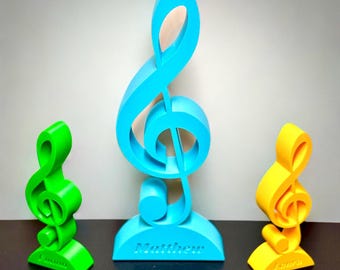 Treble Clef Trophy Award or Decoration | Custom Gift for Musicians or Music Lovers | 3D Printed Colourful Desk or Shelf Ornament