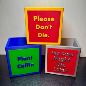 Funny Square Plant Pots, Bold & Colourful | 10x10cm Cube 'Felt Cute', 'Please Don't Die', 'Plant Coffin' and More | 3D Printed Planters image 4