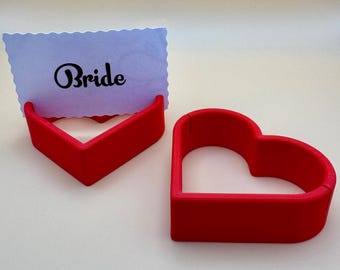 5 Love Heart Shaped Wedding Place Card Holders – Elegant 3D-Printed Table Décor for Bride, Groom, and Guests - Choose Your Colour