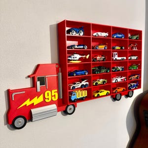 Toy Car Storage - Holds 24-96 Cars | Truck Shaped Wall Mounted Hot Wheels Matchbox Storage/Holder Shelf | Choice of Colours