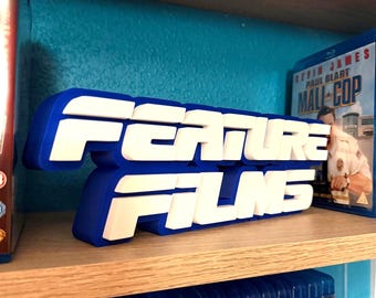 Feature Films Shelf Sign 29cm/11.5inch | Movie Collection Display | Film Room Decor