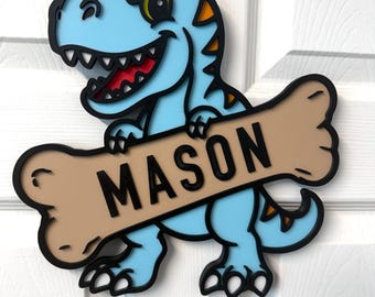 Letrero personalizado de dinosaurio T-Rex / Decoración para habitación infantil