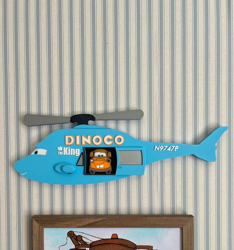 Letrero 3D de grúa en helicóptero / Decoración para dormitorio infantil imagen 3