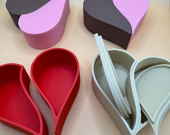 Two Halves Love Heart Box | Perfect for Jewellery, Trinkets Etc | Small or Large, Choice of Colours | Anniversary & Valentine's Day Gift