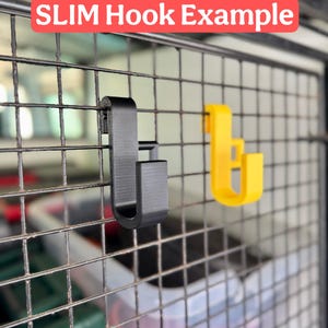 2 Slim 20mm design hooks attached to a black lintran crate with square holes