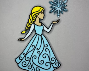 Letrero de pared 3D Princesa de Hielo con Copo de Nieve / Decoración para Dormitorio de Niñas / Decoración de Princesas