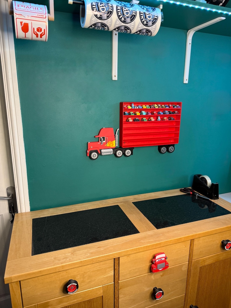 Truck Shaped Storage Shelf for Toy MINI Cars | 1 Shelf Holds Up To 105 Cars | Realistic Truck Design, Wall Mounted Toy Cars Display image 14