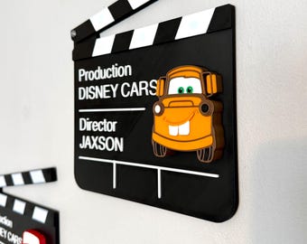 Car Clapper Board Movie Decoration with Choice of Character | Wall Sign or Decoration | Kids Bedroom Decor