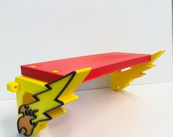 Flame / Lightning Bolt Red and Yellow Shelf - Wall Mounted - 43cm/17 inch Long