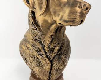 Large Labrador Bust 12 inches / 30.5cm | Gold Finish | Dog Sculpture | 3D Printed Pet Decor