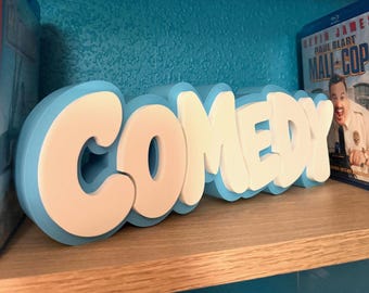 Comedy Shelf Sign 29cm/11.5inch | Movie Collection Display | Film Room Decor