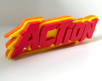 Action Shelf Sign 29cm/11.5inch | Movie Collection Display | Film Room Decor