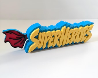 Superheroes Shelf Sign 29cm/11.5inch | Movie Collection Display | Film Room Decor