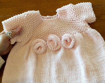 Baby Dress Knitting Pattern, French Rosettes, PDF Knitting Pattern, Knitting Patterns, Baby Knitting Pattern, Baby Pattern, Baby Gift