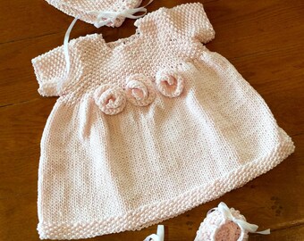 Baby Dress Knitting Pattern, French Rosettes, PDF Knitting Pattern, Knitting Patterns, Baby Knitting Pattern, Baby Pattern, Baby Gift