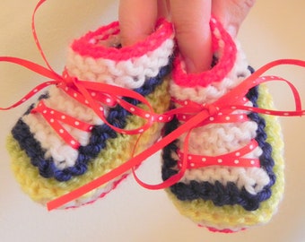 Multicolored Sneakers Baby Booties Knitting Pattern PDF