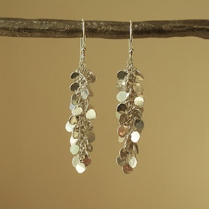 Gehämmerte Silber Punkt Wasserfall Ohrringe - Chandelier Ohrringe - Pailletten - Baumeln - Lange Ohrringe - Sterling Silber