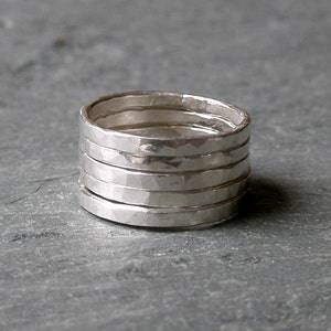 Set of Five Sterling Silver Stacking Rings - 2mm Bands - Stackable Rings - Plain Bands - Hammered rings