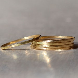 18k Solid Gold Thin Wedding Band - Engagement and Wedding Band Set - Hammered Gold Band - Solid Gold Stacking Rings - Each is One of a Kind