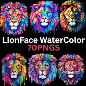 Watercolor Lion Face PNG Clipart Bundle: Jungle Animal Art (Digital Download)