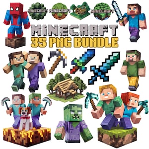 Paquete de 35 imágenes PNG de Minecraft: imágenes prediseñadas y diseños de cumpleaños de Minecraft / Diseño de camisetas imprimibles / Diseño de juegos PNG / Juegos más vendidos PNG