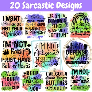 Funny Sarcastic PNG Bundle | Sassy Quote Sublimation Designs for Shirts | Digital Download Humor PNGs | Retro Sarcastic Printable Bundle