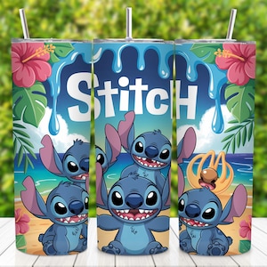 Beach Stitch Tumbler Wrap PNG – Cute Stitch 20oz Skinny Tumbler Sublimacja, Proste owinięcie cyfrowe do pobrania, Kawaii Cartoon Tumbler Design